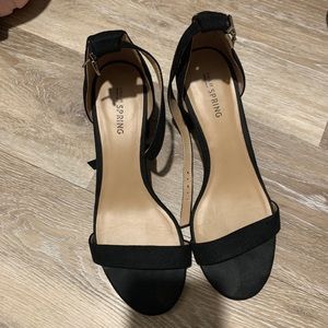 Black stripe suede heels